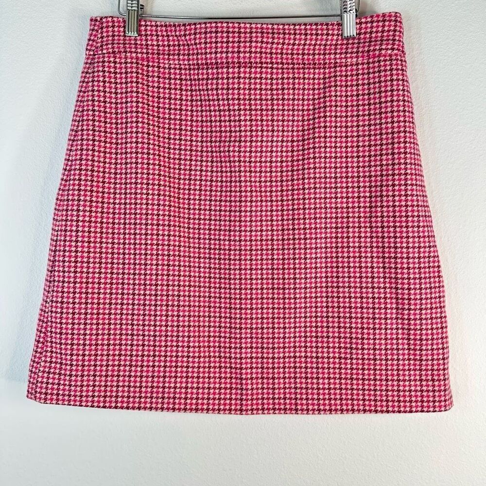 J. Crew Factory Wool Blend Pink Houndstooth Mini Skirt Womens 10 Prep BarbieCore